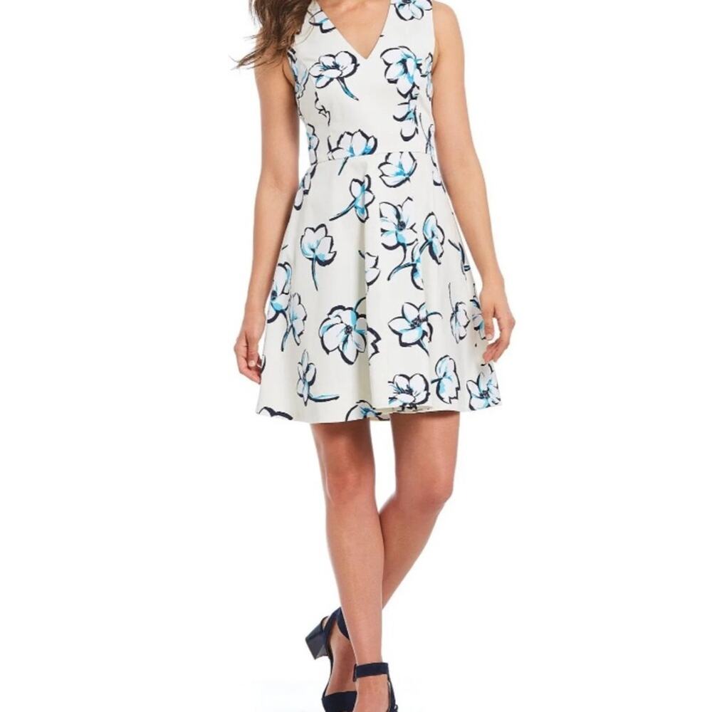 Draper James Summer Floral Love Print Circle Willow White/Blue Dress